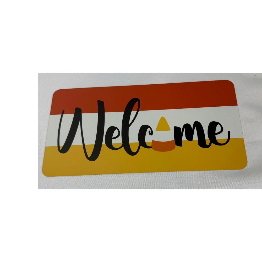Candy Corn Welcome Metal Sign 12.5x6 Halloween Fall Decor Wreaths Crafts Holiday